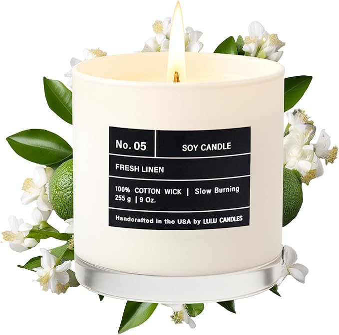 Lulu Candles | Fresh Linen | Smells Clean & Crisp | Luxury Scented Soy Jar Candle | Hand Poured in The USA | Highly Scented Long Lasting (9 Oz.)