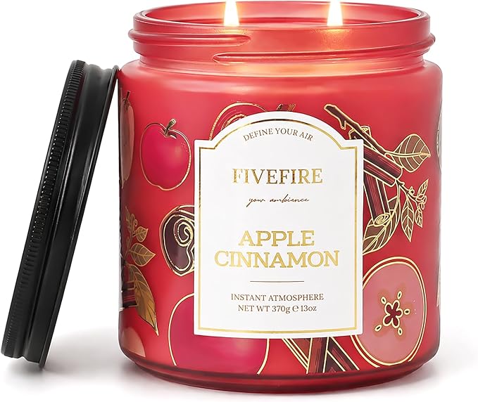 Apple Cinnamon Scented Candles for Fall Home, 13oz Natural Soy Wax 2-Wick Jar, Up to 76-Hour Clean Burn, Crisp Spiced Apple Home Fragrance, Gift for Women Men