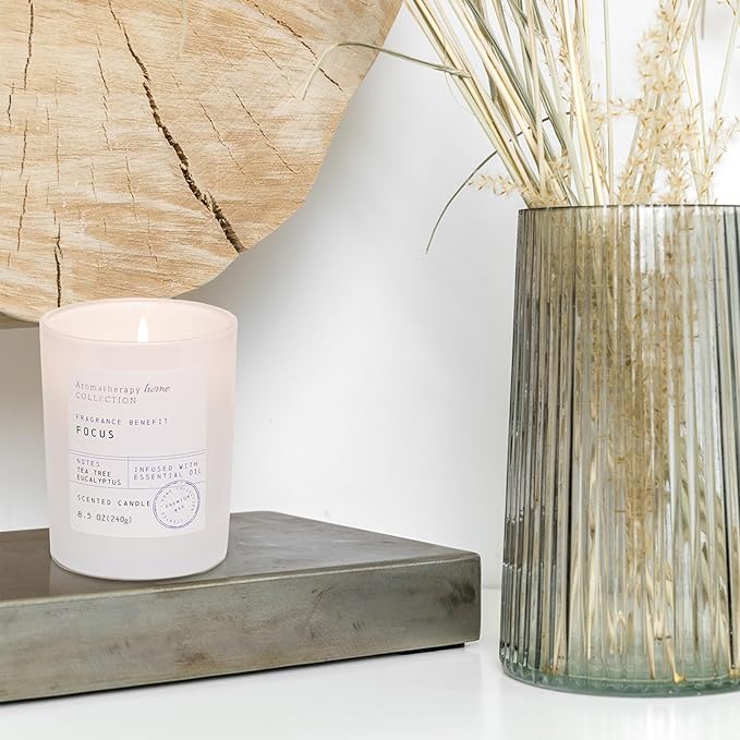 Eucalyptus & Tea Tree Scented Candles - Summer Candles,White Candle,8.5oz | for Stress Relief, Meditation, Yoga, Relaxing SPA, Natural Soy Wax for Womens