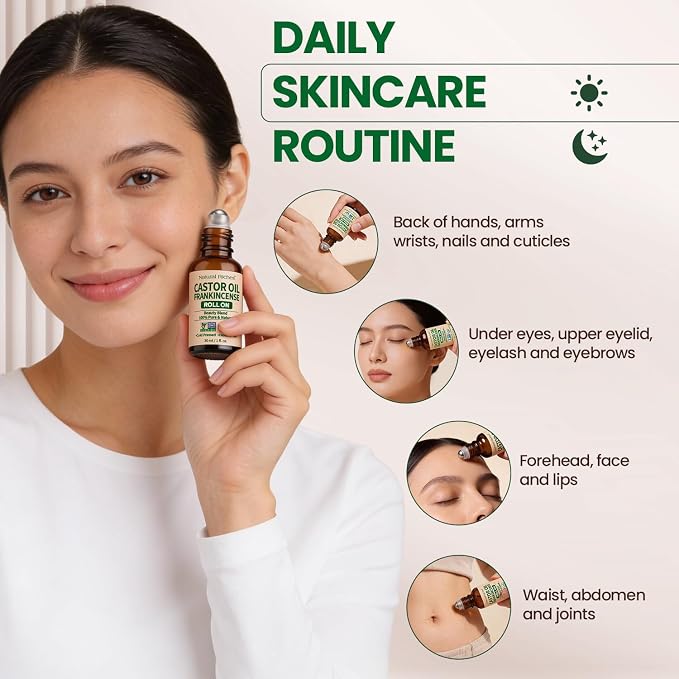 Natural Riches Organic Castor Oil and Frankincense Eye Roller 30 ml - Lightweight Roll On for Under Eye Puffiness, Face, Wrinkles, Fine Lines - Cold Pressed and Hexane Free.