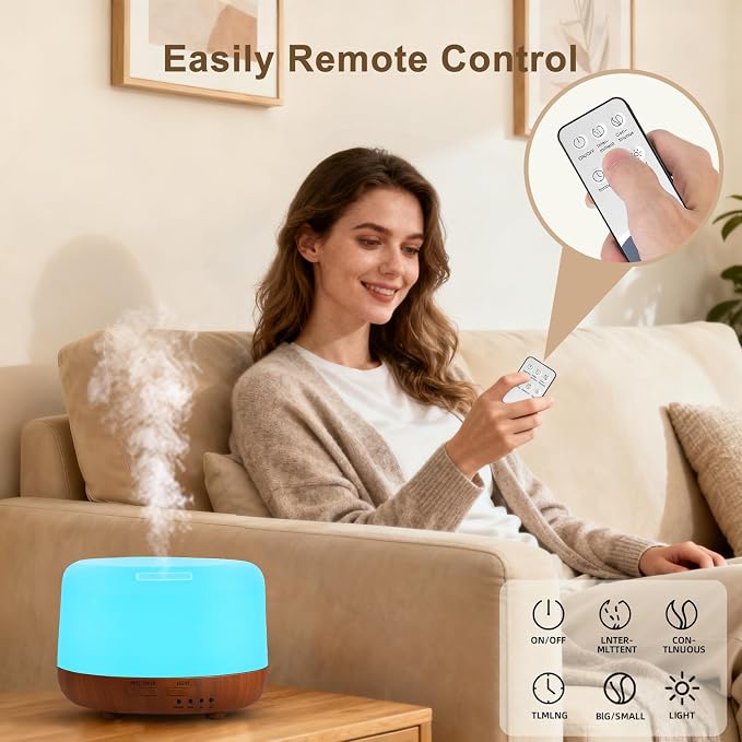 Marchred 300ML Essential Oil Diffuser for Home, Aromatherapy Diffuser with Remote Control, 7-Color LED Light and 4 Timers, Quiet Auto-Off, Easy to Use for Bedroom Office