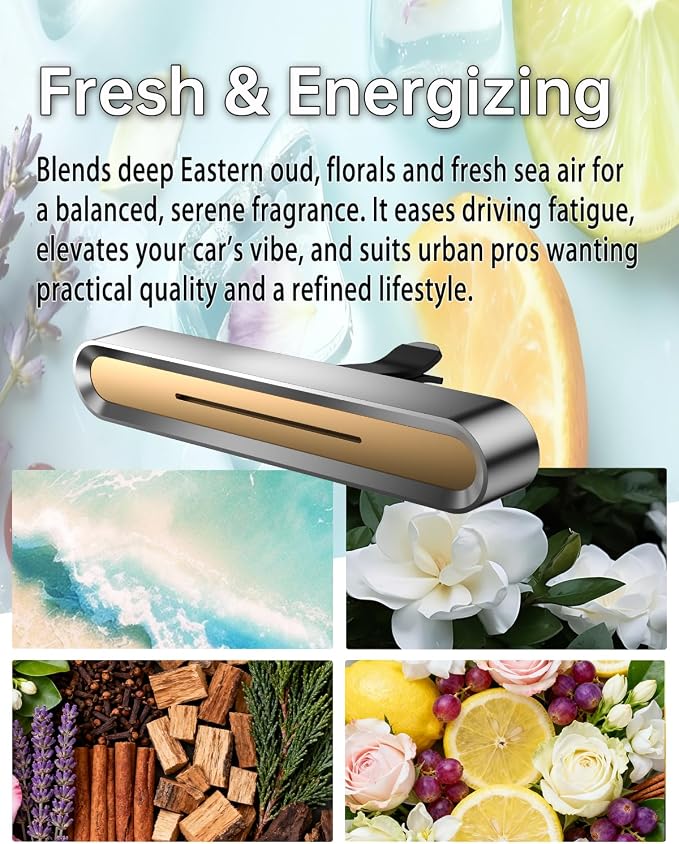 Car Diffusers for Essential Oils,Car Fragrance Diffuser Vent Clips, Includes 4 Scented Essential Oil Sticks and 6 Unscented DIY Refill Sticks (Golden, Fresh & Energizing)