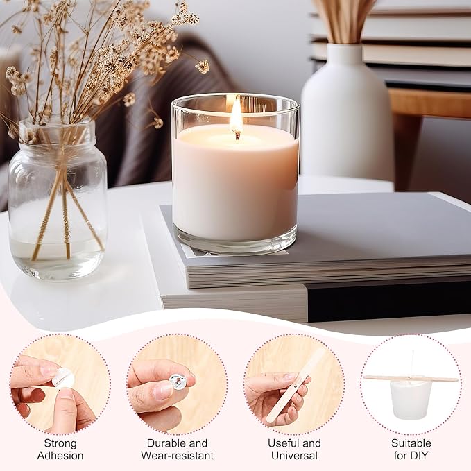 Zeyune 20 Pcs Candle Wick Needle for Silicone Molds, Mold Punch Needle with Hook & Eye, Candle Inserting Tool, Wick Holders, Thread, Stickers and Tabs
