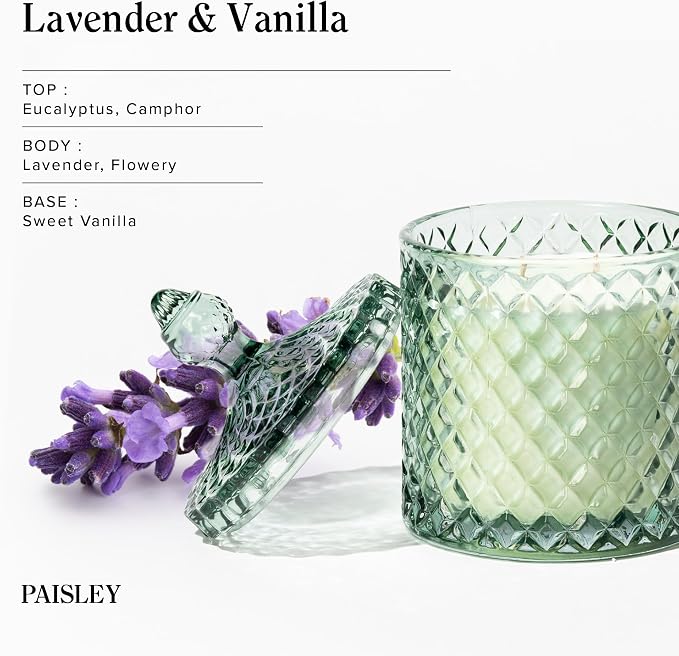 Lavender Vanilla Scented Candles, 14.8oz Large Wooden Wick Candle | Natural Soy Wax, 70H Long Burning | Non Toxic | Clean Burn, Big Candles for Home Scented, Gift for Women & Men