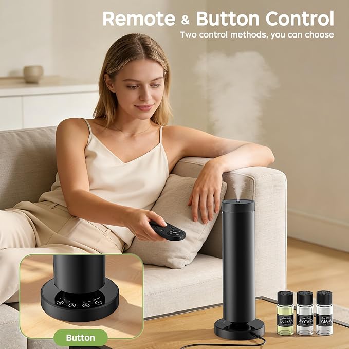 Waterless Scent Diffuser Kit with Lights -Max 2000 Sq Ft Coverage, Essential Oil Diffuser for Home,Hotels,Offices,Spas,Aromatherapy Diffuser Large Room, Included 108ml Scent Oils, Black, 10.6In