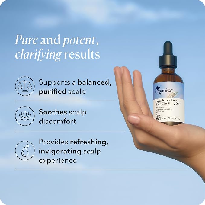 Sky Organics - Organic Tea Tree Scalp Clarifying Oil (2 fl oz/60 mL) Balanced & Purified Hair Oil for Scalp Dryness & Itchiness - Tea Tree, Jojoba, Peppermint - Vegan, Cruelty Free, DIY eBook included