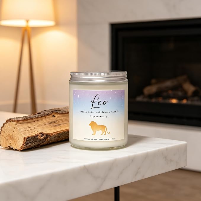 Leo Candle, Leo Gifts for Women, Birthday & Housewarming Gifts, Perfect Presents for Birthday - Lavender & Eucalyptus Soy Wax Scented Candle, 7OZ