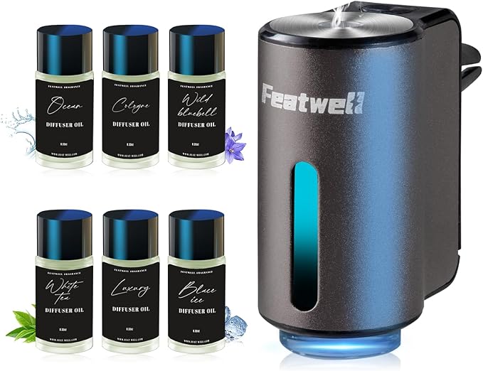 Featwell Car Air Freshener, Air Freshener Diffuser Three Adjustable Modes, Aromatherapy Machine Rechargeable (Grey)