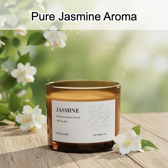 VOHO Jasmine Wickless Candles Ideal for Candle Lamp Warmer, 9oz Soy Candles with Stirring Spoon & Lid, Wickless Scented Candles for Candle Warmer Lamp, Jasmine Candle Gifts for Women Birthday Wedding