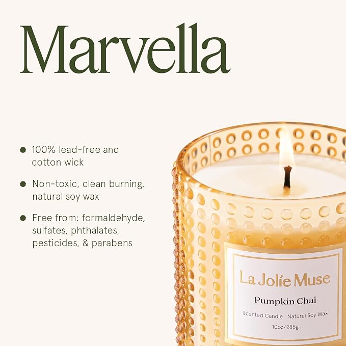 LA JOLIE MUSE Pumpkin Chai Candle| Spicy Chai & Vanilla | 10 oz Soy Wax Candle | 55 Hours Clean Burn | Elegant Home Décor & Hosting Gift