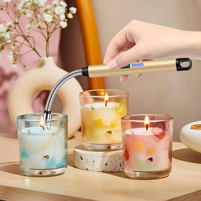 LcFun Candle Lighter with 360° Flexible Neck & Safety Lock, Windproof USB Rechargeable Electric Lighter Gift Sets, Flameless Arc Long Lighters Matches for Grill, BBQ, Camping, Fireplace, Stove