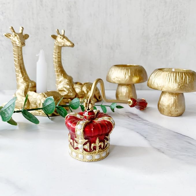 Red Crown Candle Snuffer, Hand-Painted Metal Candle Extinguisher with Non-Slip Handle, Elegant Decorative Candle Tool for Hanukkah, Christmas, Birthdays