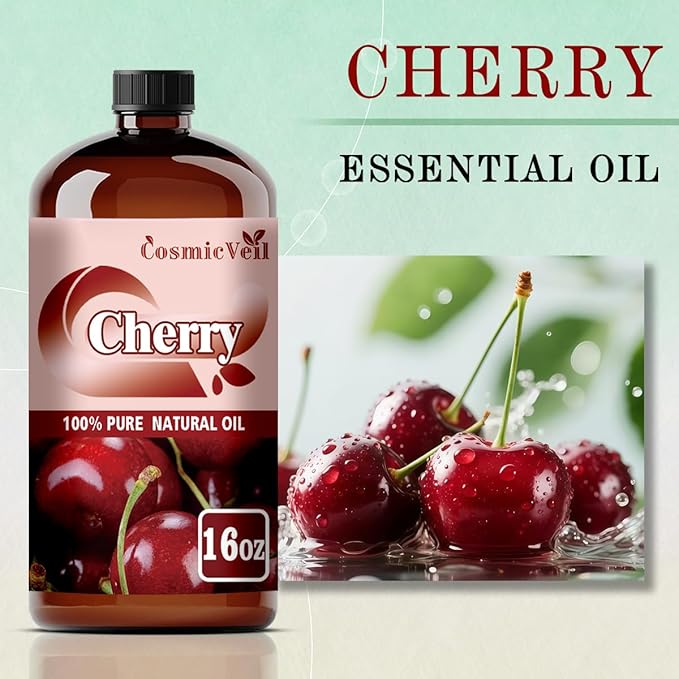 Cherry Essential Oil Cherry Oil for Aroma Diffuser,Humidifier,Home Fragrance,Cleaning,Body Care,Massage,Yoga,DIY Candle,DIY Soap CosmicVeil（Cherry，16 Fl Oz (Pack of 1)）