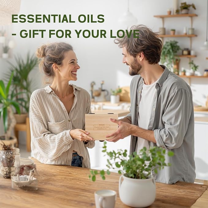 20 Pack Essential Oils for Diffusers for Home - Water Soluble Diffuser Oils Set for Humidifiers & Spa, Scented Oil with Wooden Gift Box for Women - Lavender, Peppermint, Sweet Orange, Tea Tree & More