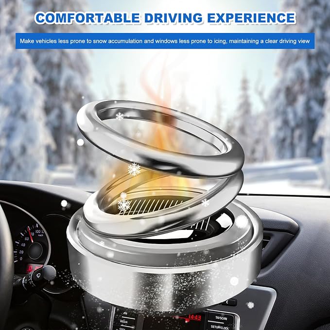 Solar Rotating Car Air Freshener, Solar Energy Refillable Car Dashboard Aromatherapy Ornament, Double Ring Fragrance Diffuser Decorative Accessories for Vehicle Home Office (Silver)