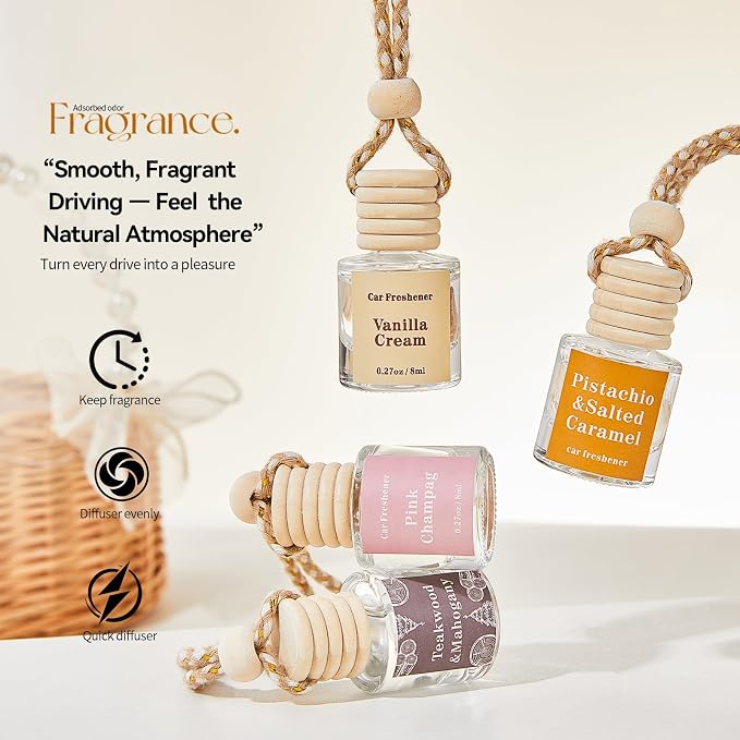 Car Air Freshener Diffuser, Hanging Car Scents Air Freshener, Car Fresheners Long Lasting, Essential Oil Diffuser, Fragrance Oil Air Diffuser, Vanilla Cream 8ml*2pcs