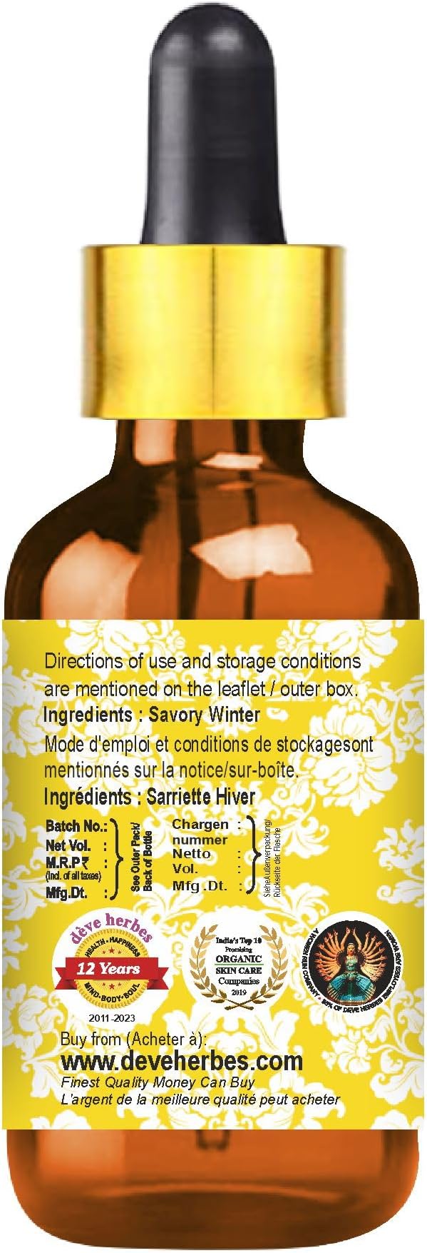 dève herbes Savory Winter Essential Oil (Satureja Montana) with Glass Dropper | Pure | Non-Sticky | Non-Greasy | Lightweight | Men & Women | All Skin Types | Steam Distilled 5ml (0.16 oz)