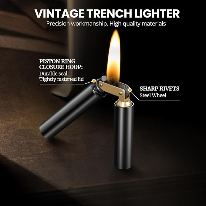 CHOICEDC Vintage Lighter, Cool Trench Lighter, Unique Kerosene Lighters Fluid Refillable, Novelty Nunchuck Slim Lighters, Fancy Antique Gifts for Men Dad Husband (Black)