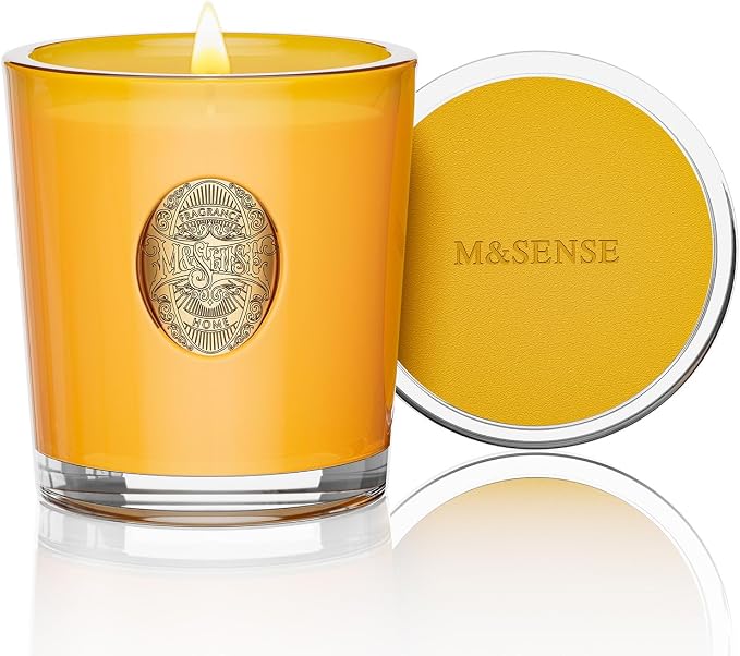 M&SENSE Natural Soy Candle| Mango Musk Yellow | 10.2 oz, 55H Burn | Luxury Scented Candle for Relaxation, Gifting, Home Décor | for Bedroom, Office, Party