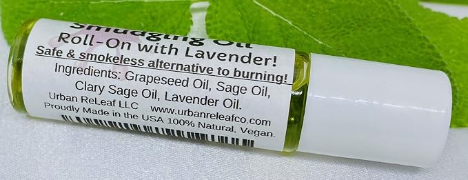 Urban ReLeaf Sage Smudging Oil Roll-On with Lavender, 13 ml | Cleansing & Energy Clearing, Anointing & Blessing, Smokeless Alternative, 100% Natural & Vegan, Made Fresh in USA