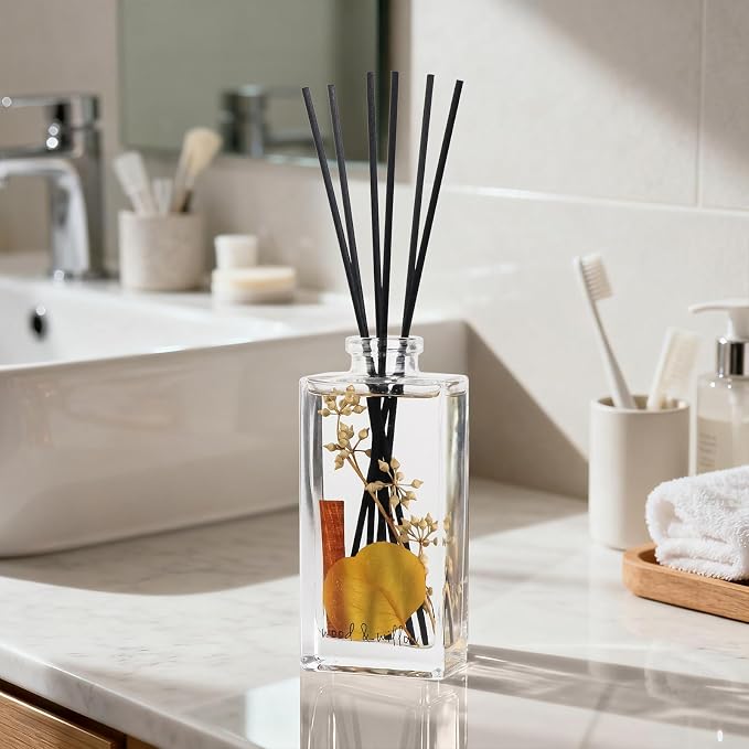 Wood & Willow Reed Diffuser Set with Dried Flowers, 5 fl. oz., Long-Lasting Home Fragrance - Wild Rose & Oud, Red Berry & Oak, Bergamot & Amber, Decorative Floral Design (Bergamot & Amber)