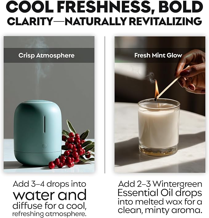 Organic Wintergreen Essential Oil | 100% Pure & Natural Gaultheria procumbens Leaf Oil with Fresh Minty Aroma | for Diffuser, Candle Making & DIY Aromatherapy Blends, 0.34 fl oz