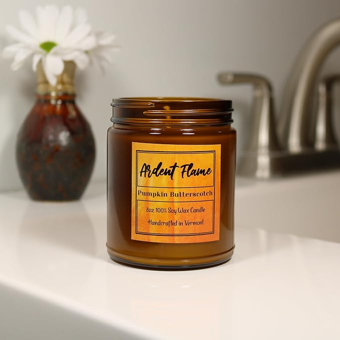 Candles | Pumpkin Butterscotch | 100% Natural Soy Wax Candle for Home Decor | Highly Scented | Premium Fragrance | Handmade in Vermont, USA | 8 oz | Long Lasting | Gift for Women and Men