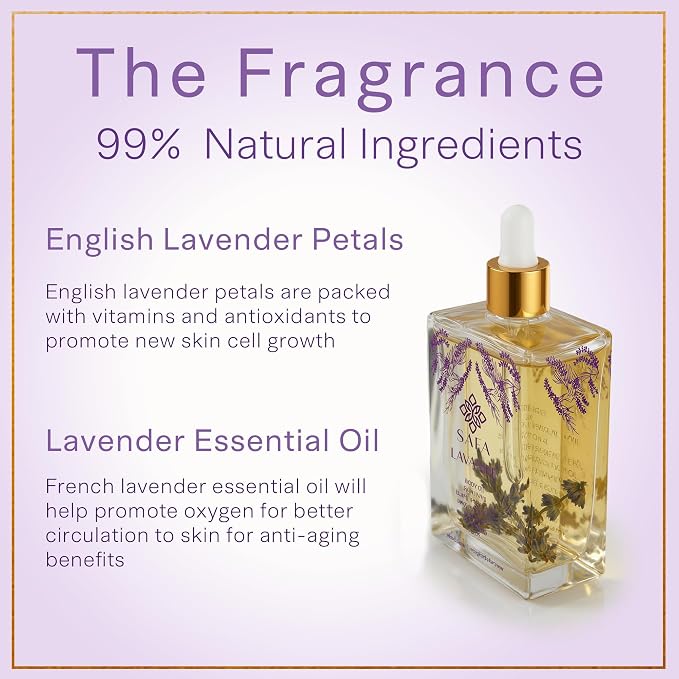 SAFA Lavender Oil - Multi Purpose Essential Body Oil – After Shower Body Oil – Pure Organic Lavender Oil for Face, Hair & Nails- Long Lasting Fragrance – Ideal Gift for Women - Alc Free (4 Fl Oz)