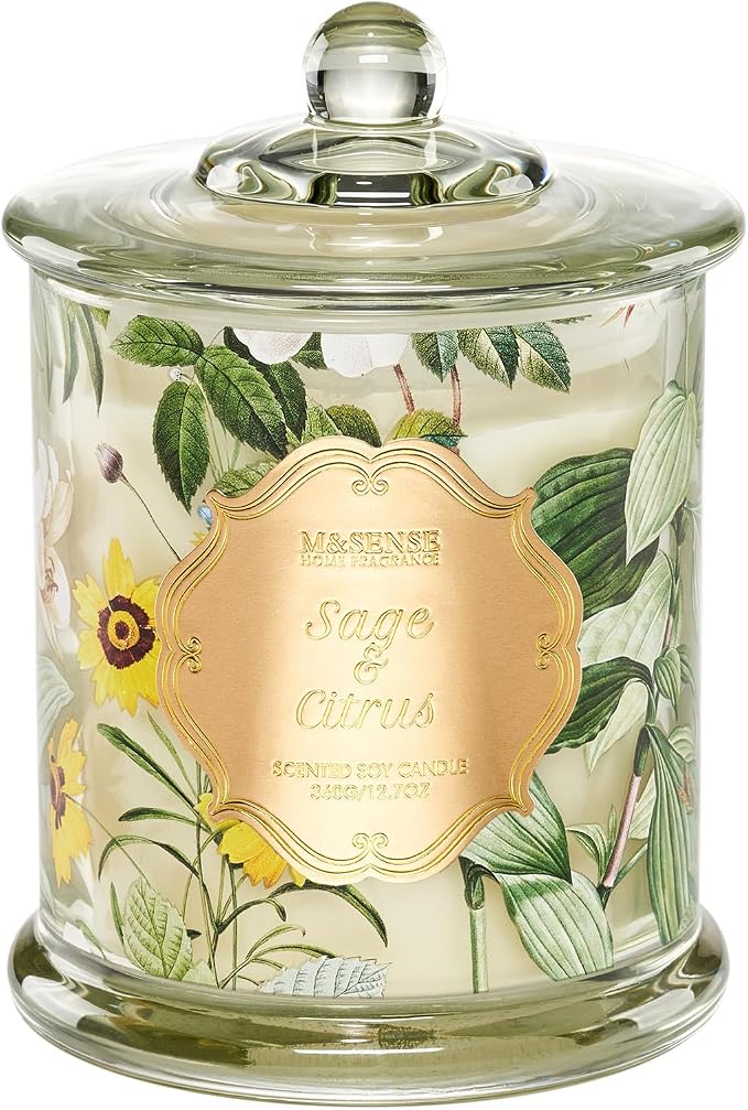M&SENSE Sage Citrus Scented Candle 12.7oz Fresh Home Fragrance 2 Wick | Natural Soy, Non-Toxic, Refresh Relax Scent, Housewarming Gift Home Fragrance, 75H Fragrance
