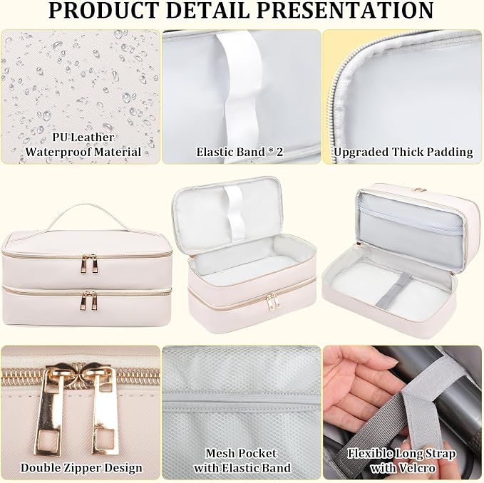 Travel Carrying Case for Shark Flex Style, Double Layer Storage Case for Shark SpeedStyle Hair Dryer Attachments, Waterproof PU Leather Organizer Bag for Shark Airwrap Styler (Dianthus White)