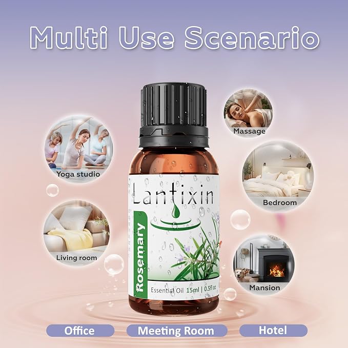 Lantixin 100% Pure Rosemary Essential Oil – Natural Undiluted Scent for Diffuser – Clarifying & Revitalizing Home Fragrance for Ultrasonic Diffusers, Meditation & Crafting – 0.5 fl oz(Rosemary)