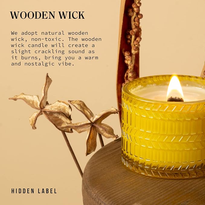 Hidden Label Wild Warm Vanilla Candle, 7.4oz Crackling Wood Wick | 55H Burn Time | 100% Soy Wax Blend | Non-Toxic Clean Formula | Hearth-Like Ambiance | Fall Decor Gift for Women | Relaxation
