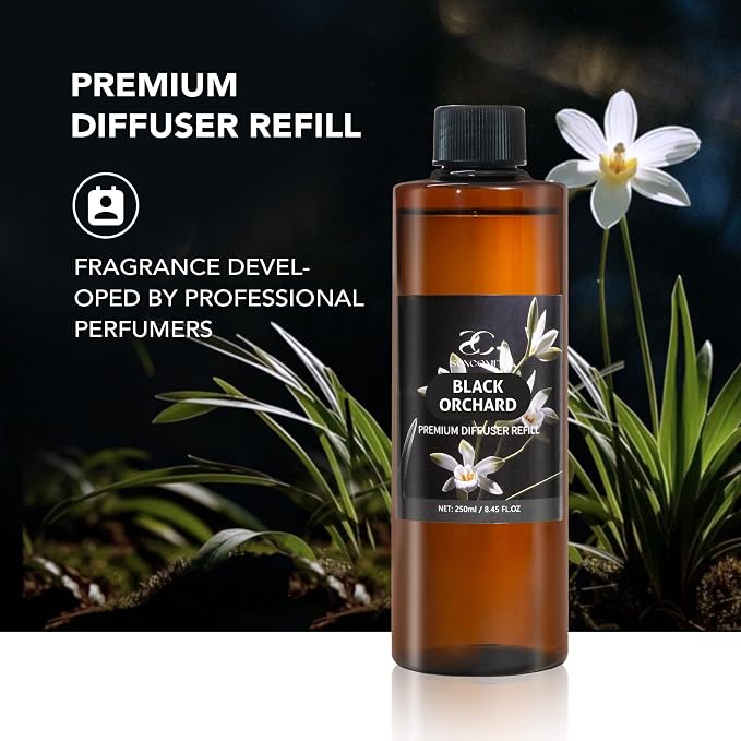 Diffuser Oil Refill, 250ml / 8.45 fl oz, Black Orchard - Reed Diffuser Oil Refill for Home Fragrance, Scented Oil for Reed Diffuser Bottles, Jasmine, Sandalwood & Musk Notes