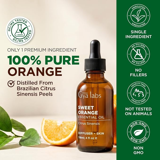 100% Pure Orange Essential Oil - 4 Fl Oz - Orange Oil for Hair, Skin, Diffuser, Aromatherapy & DIY Candle Making Scent