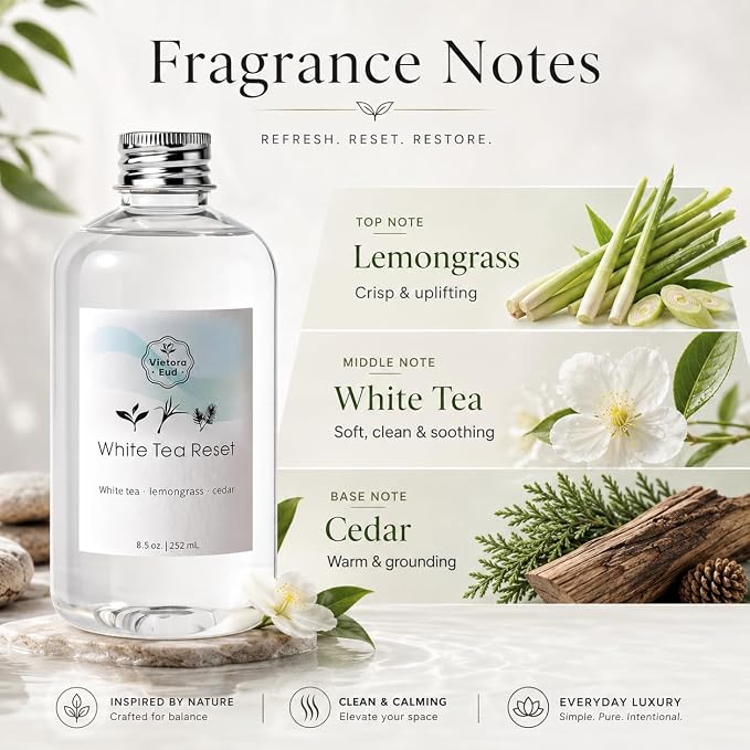 White Tea Diffuser Oil Refill(8.5 Fl Oz),Luxury Hotel Collection Diffuser Oil Inspired by Westin,100% Natural for Home&Office| Essential Oil for Ultrasonic Machine, Room Spray, Air Freshener, HVAC