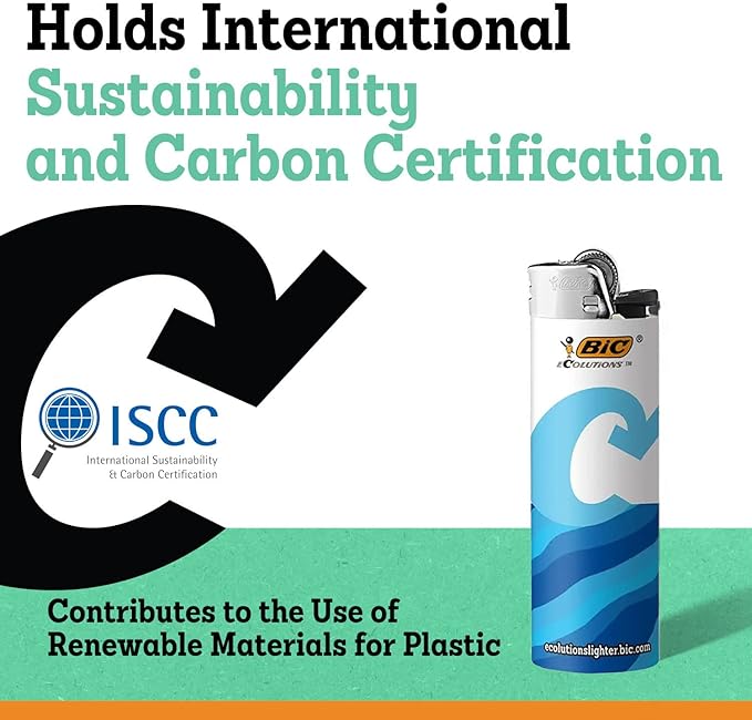 BIC Ecolutions Maxi Pocket Lighter, 6-Pack of Ecofriendly Candle Lighters, 100% Recycled Packaging and 55% Recycled Metal, 30% Carbon Offset
