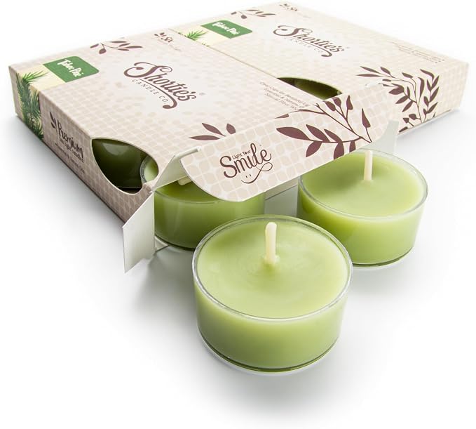 Tahoe Pine Premium Tealight Candles Multi Pack - Highly Scented with Essential & Natural Oils - 12 Green Tea Lights - Beautiful Candlelight - Made in the USA - Fresh & Clean Collection