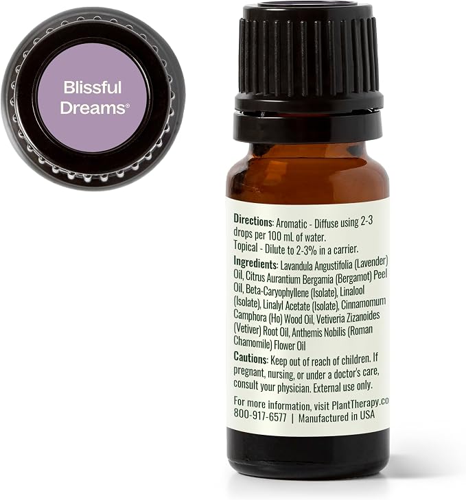 Plant Therapy Blissful Dreams Essential Oil Blend, For Relaxation While Supporting Quality Rest, Grounding and Soothing, Lovely Bedtime Aroma, 10 mL (1/3 oz) 100% Pure, Undiluted, Natural Aromatherapy