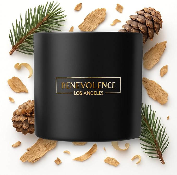 Benevolence LA Premium Pine Wood Large 3-Wick Scented Candle – 45-Hour Burn – Luxury Natural Soy Candle for Home – Aromatherapy & Room Decor – 14.5oz