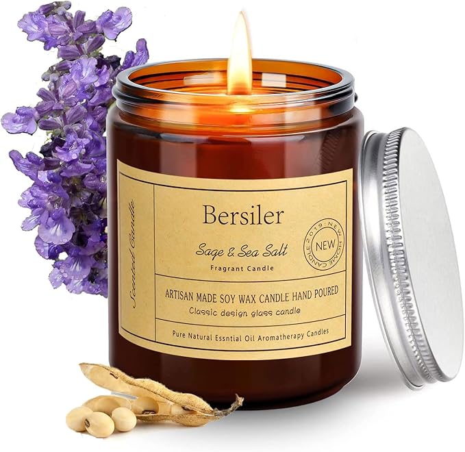 Lavender Eucalyptus and Sage Sea Salt Candles, Stress Relief and Relax Candles Gift for Women/Men