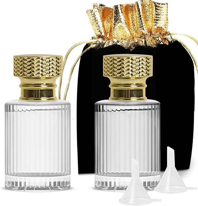 Perfume Bottle Atomizer 30ML Refillable Fine Mist Spray Bottles, Empty Glass Essential Oil Container for Travel, Handbag or Date, With Storage Bag & Funnels(Modern)