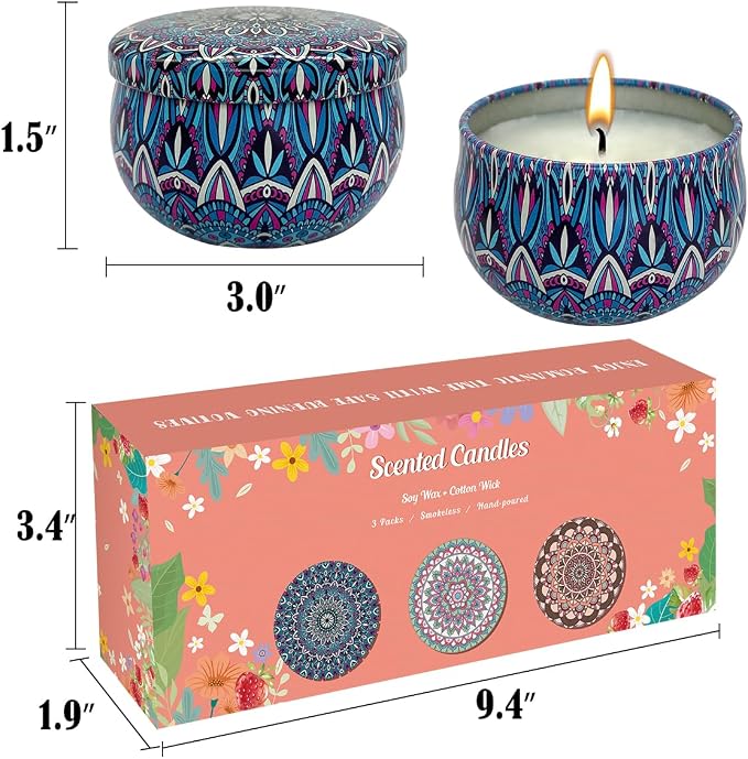 Scented Candles Gifts Set of 3, Soy Wax Gift Set Candle for Home Scented,Birthday Gifts, Christmas, Anniversary, Valentine's, Graduation, Holidays, Thanksgiving, Aromatherapy, Baby Shower Prizes