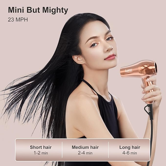 LURA Auto Dual Voltage Travel Hair Dryer with Diffuser,Travel Blow Dryer Mini with EU Plug and UK Plug,Lightweight Portable Hairdryers with Folding Handle,1200W Compact Small Blowdryers for Women