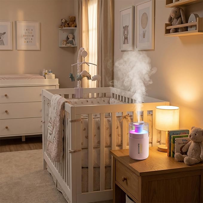 Mini 2-in-1 Humidifier & Aroma Diffuser, 7-Color LED Light, USB Portable, 4/8H Timer, Auto Shut-Off, Ideal Personal Gift/Family/Friends/Loved Ones (pink, 2.8 * 3.2 * 4.7)