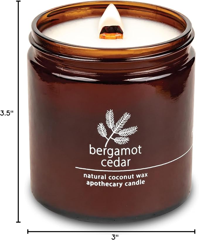 Hemlock Park Bergamot Cedar Apothecary Scented Candle | Crackling Wood Wick, Botanical Fragrance & Coconut Apricot Wax | Up to 80 Hour Burn Time | 16 oz | Made in USA