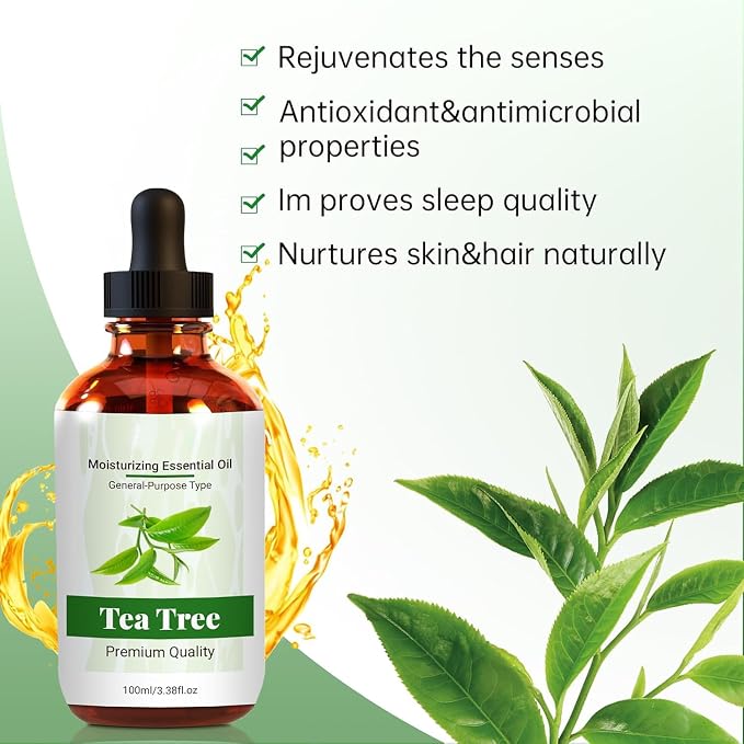 Tree Tea Essential Oil Pure, Natural, Undiluted Essential Oils for Skin Essential Oils for Diffuser Skin & Hair Care, DIY Soaps & Candles (100ml, Tea Tree)