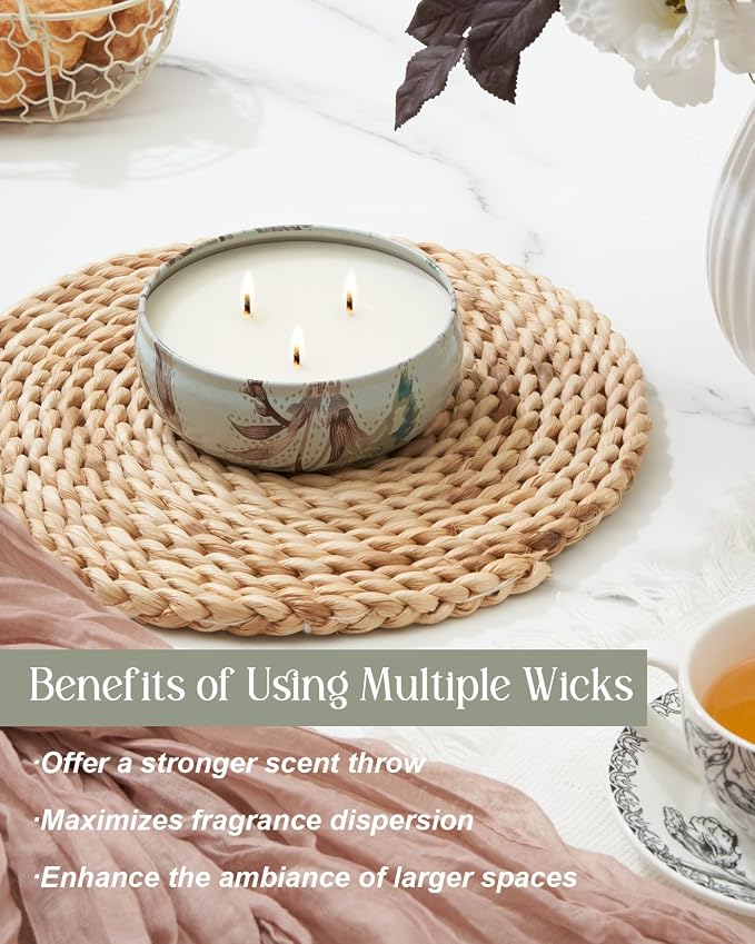 M&SENSE Mint Basil Scented Candles 12oz | 3 Wick, Soy Candles, 40 Hour Long Lasting, Travel Tin, Natural Highly Scented