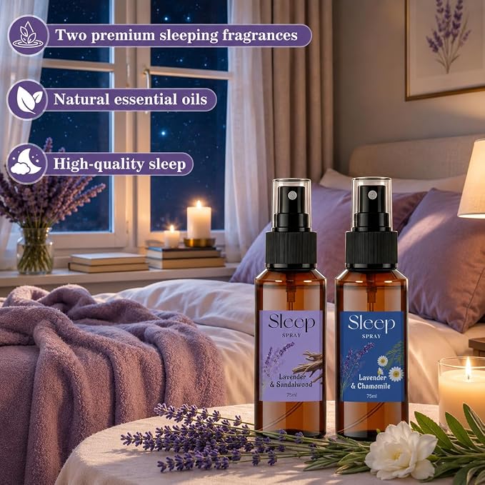 SCENTORINI Sleep Spray, 5.07 oz Pillow Spray with Lavender Essential Oil for Sleep Relaxing, 2 Pack Lavender & Sandalwood, Chamomile, Pillow Mist for Bedding, Sheets Liners, Room Spray Air Freshener