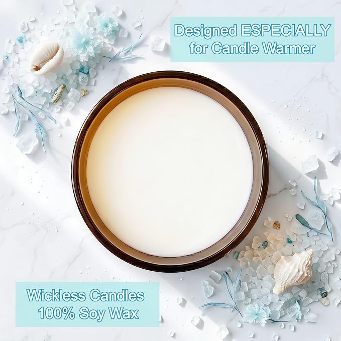 VOHO Sea Salt Wickless Candles for Candle Warmer Lamp, 9oz Soy Candle with Stirring Spoon & Lid, Wickless Sea Salt Scents Ideal for Candle Lamp, Candles Gifts for Housewarming, Birthday, Summer Home