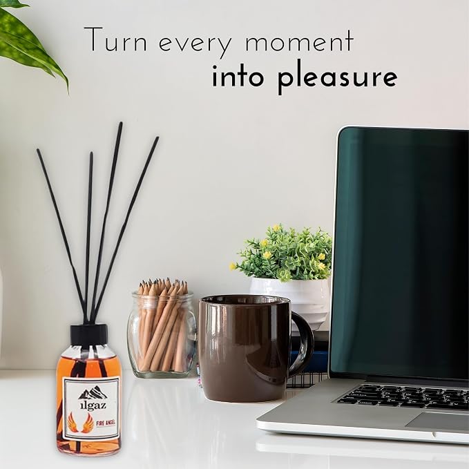Bamboo Reed Diffuser Set - Long-Lasting Room Fragrance with Essential Oils - Aromatherapy Home Scent for Bedroom, Living Room, and Office - Elegant Decorative Design (Fire Angel)